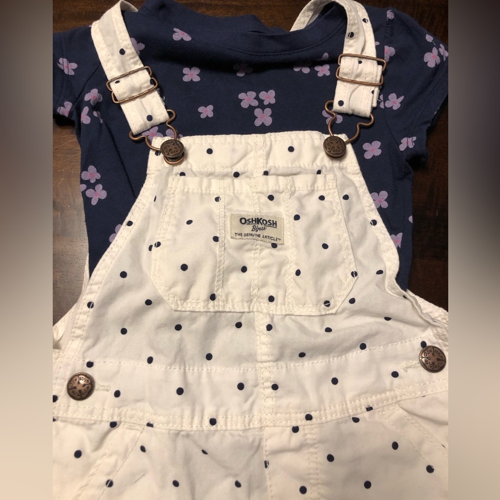 Osh Kosh short overalls with Cat & Jack top